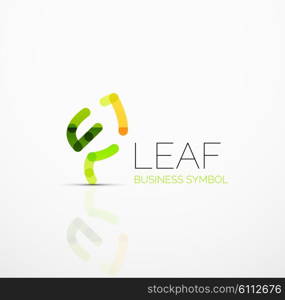 Vector abstract logo idea, eco leaf, nature plant, green concept business icon. Creative logotype design template made of overlapping multicolored line segments