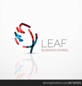 Vector abstract logo idea, eco leaf, nature plant, green concept business icon. Creative logotype design template made of overlapping multicolored line segments