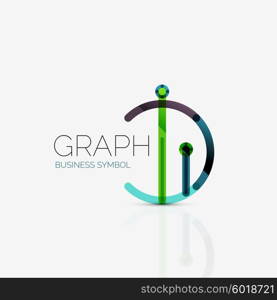 Vector abstract logo idea, linear chart or graph business icon. Creative logotype design template made of overlapping multicolored line segments