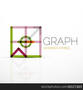 Vector abstract logo idea, linear chart or graph business icon. Creative logotype design template made of overlapping multicolored line segments