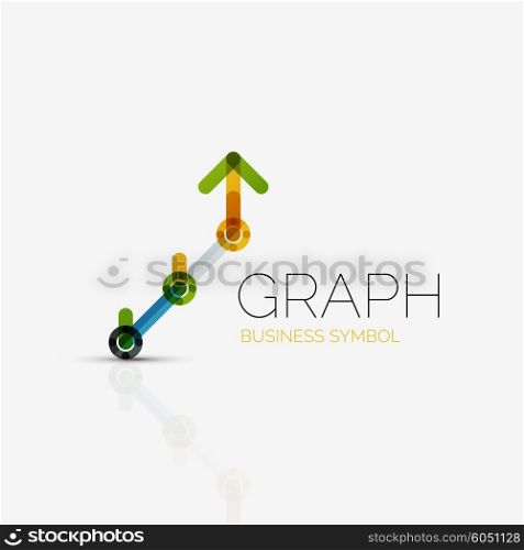 Vector abstract logo idea, linear chart or graph business icon. Creative logotype design template made of overlapping multicolored line segments