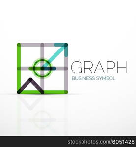 Vector abstract logo idea, linear chart or graph business icon. Creative logotype design template made of overlapping multicolored line segments