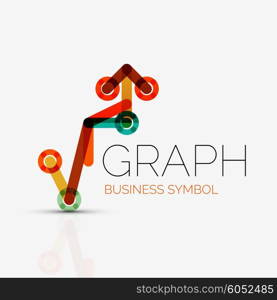 Vector abstract logo idea, linear chart or graph business icon. Creative logotype design template made of overlapping multicolored line segments