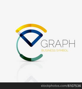 Vector abstract logo idea, linear chart or graph business icon. Creative logotype design template made of overlapping multicolored line segments