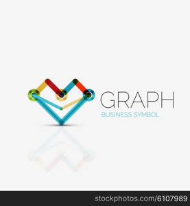 Vector abstract logo idea, linear chart or graph business icon. Creative logotype design template made of overlapping multicolored line segments