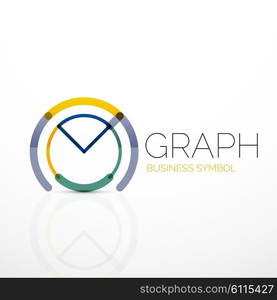 Vector abstract logo idea, linear chart or graph business icon. Creative logotype design template made of overlapping multicolored line segments