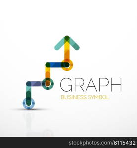 Vector abstract logo idea, linear chart or graph business icon. Creative logotype design template made of overlapping multicolored line segments