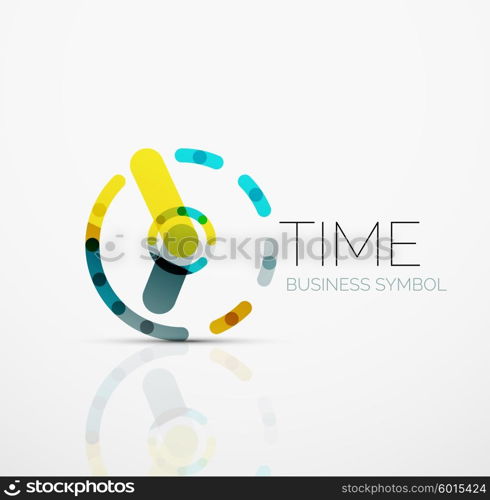 Vector abstract logo idea, time concept or clock business icon. Creative logotype design template made of overlapping multicolored line segments