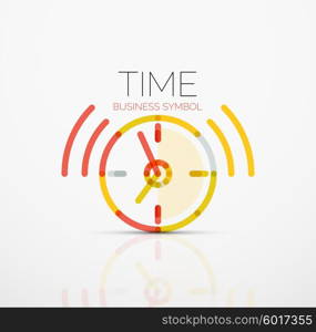 Vector abstract logo idea, time concept or clock business icon. Creative logotype design template made of overlapping multicolored line segments