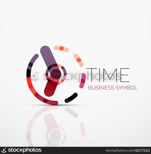 Vector abstract logo idea, time concept or clock business icon. Creative logotype design template made of overlapping multicolored line segments