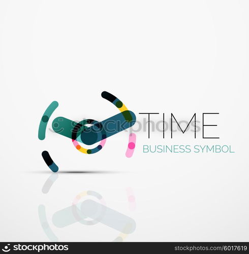 Vector abstract logo idea, time concept or clock business icon. Creative logotype design template made of overlapping multicolored line segments