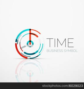 Vector abstract logo idea, time concept or clock business icon. Creative logotype design template made of overlapping multicolored line segments