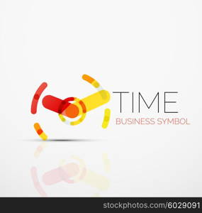 Vector abstract logo idea, time concept or clock business icon. Creative logotype design template made of overlapping multicolored line segments