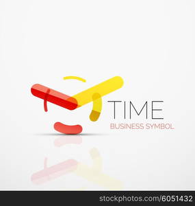 Vector abstract logo idea, time concept or clock business icon. Creative logotype design template made of overlapping multicolored line segments