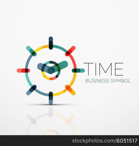 Vector abstract logo idea, time concept or clock business icon. Creative logotype design template made of overlapping multicolored line segments