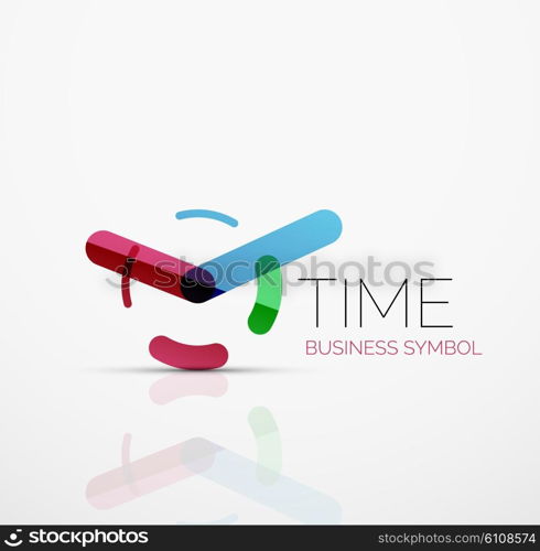 Vector abstract logo idea, time concept or clock business icon. Creative logotype design template made of overlapping multicolored line segments