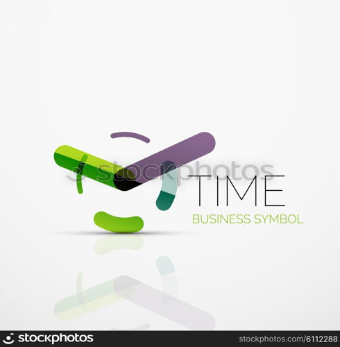 Vector abstract logo idea, time concept or clock business icon. Creative logotype design template made of overlapping multicolored line segments