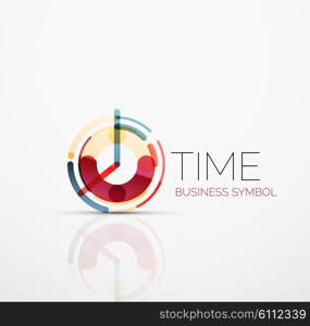 Vector abstract logo idea, time concept or clock business icon. Creative logotype design template made of overlapping multicolored line segments