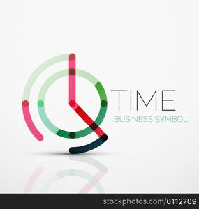 Vector abstract logo idea, time concept or clock business icon. Creative logotype design template made of overlapping multicolored line segments