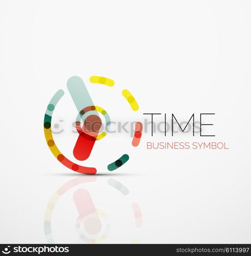 Vector abstract logo idea, time concept or clock business icon. Creative logotype design template made of overlapping multicolored line segments