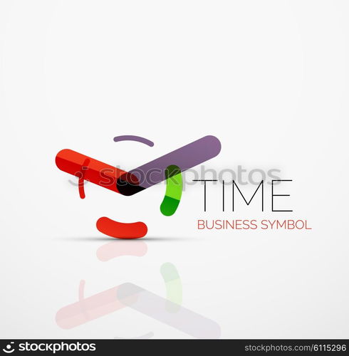 Vector abstract logo idea, time concept or clock business icon. Creative logotype design template made of overlapping multicolored line segments