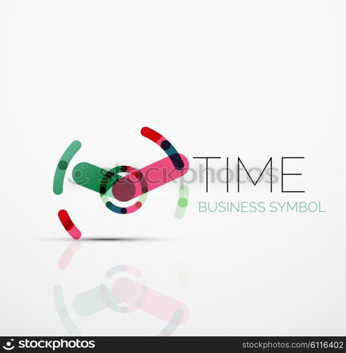 Vector abstract logo idea, time concept or clock business icon. Creative logotype design template made of overlapping multicolored line segments