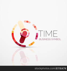 Vector abstract logo idea, time concept or clock business icon. Creative logotype design template made of overlapping multicolored line segments