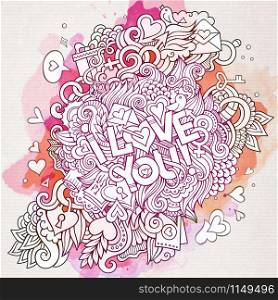 Vector abstract love doodles watercolor card design