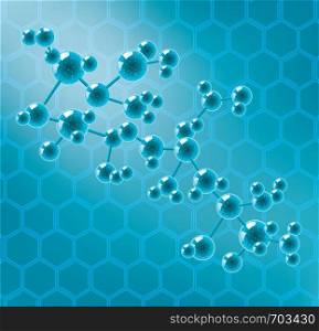 vector abstract molecule or microbe background, chemical and medical science design, shiny structure of blue molecules, eps10 illustration