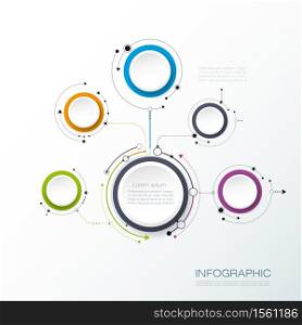 Vector abstract molecules structure with 3D paper label, integrated circles. Blank space for content, business, infographic template, diagram, network, web design. Light gray color background. Social media connection technology concept