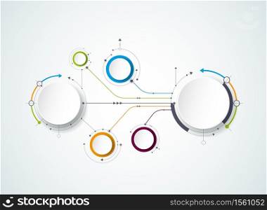Vector abstract molecules with 3D paper label, integrated circles. Blank space for content, business, infographic template, diagram, network, web design. Light gray color background. Social media connection technology concept