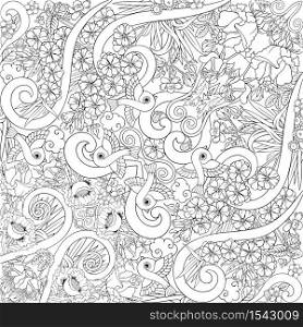 Vector abstract nature hand drawn line art pattern. Vector nature hand drawn line art pattern