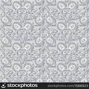 Vector abstract ornamental nature vintage background. Modern volumetric floral elements. Trendy craft style seamless illustration. Vector abstract ornamental nature vintage background.