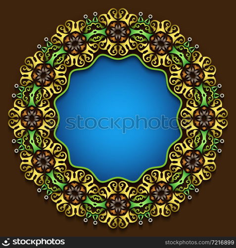 Vector abstract ornamental nature vintage frame. Modern color volumetric floral elements. Trendy craft style illustration. Abstract vector ornamental nature color vintage frame.