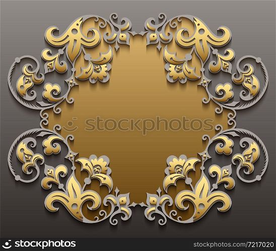 Vector abstract ornamental nature vintage frame. Modern color volumetric floral elements. Trendy craft style illustration. Abstract vector ornamental nature color vintage frame.