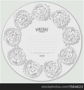 Vector abstract ornamental nature vintage round frame. Modern volumetric floral elements. Trendy craft style illustration. Vector ornamental nature vintage round frame.