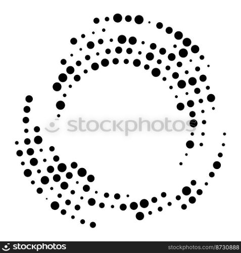 vector abstract random dotted circle. halftone element with concentric speckles. circular and radial lines volute decoration with dots. segmented helix with rotation