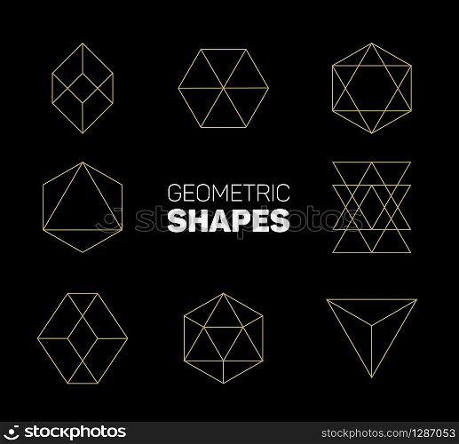 Vector abstract regular geometric shapes - golden on black background