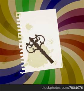 vector abstract retro background with vintage key, shit of paper, and grungy blots