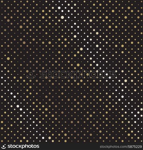 Vector Abstract retro seamless with circle. Vector Abstract black background with golden circle. Polka dot pattern