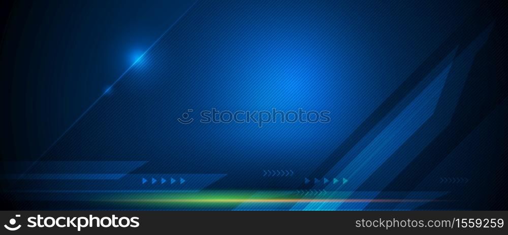 Vector Abstract, science, futuristic, energy technology concept. Digital image of light rays, stripes lines with blue light, speed and motion blur over dark blue background