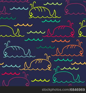 vector abstract sea background with seamless pattern of cartoon whales