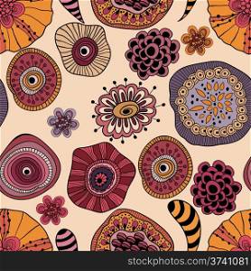 vector abstract seamless floral composition with doodle funky flowers, flowers can be used separately