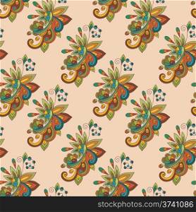vector abstract seamless floral composition with doodle funky flowers, flowers can be used separately