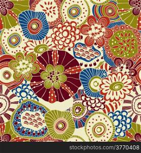 vector abstract seamless floral composition with doodle funky flowers, seamless pattern in swatch menu