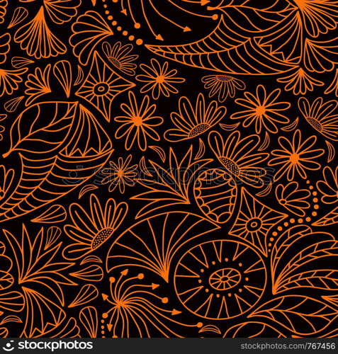 Vector abstract seamless pattern of outline nature ornaments.. Vector abstract seamless pattern of outline nature ornaments