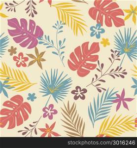 vector abstract seamless pattern with wild tropical plants and flowers