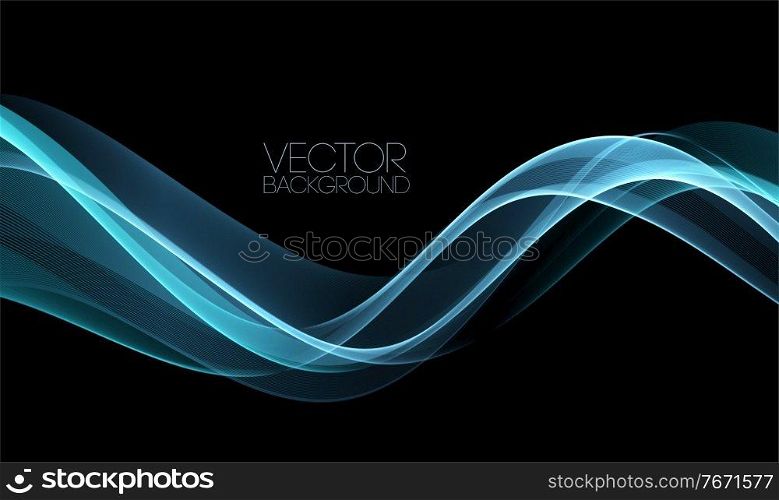 Vector Abstract shiny color blue wave design element on dark background. Science or technology design. Vector Abstract shiny color blue wave design element on dark background. Science design