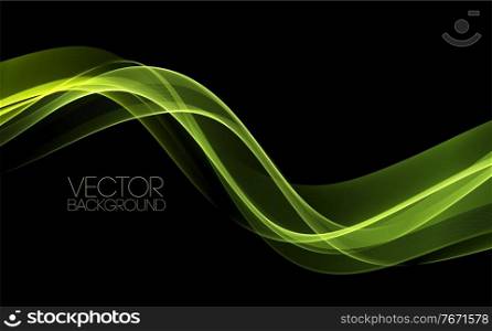 Vector Abstract shiny color green wave design element on dark background. Science or technology design. Vector Abstract shiny color green wave design element on dark background. Science design