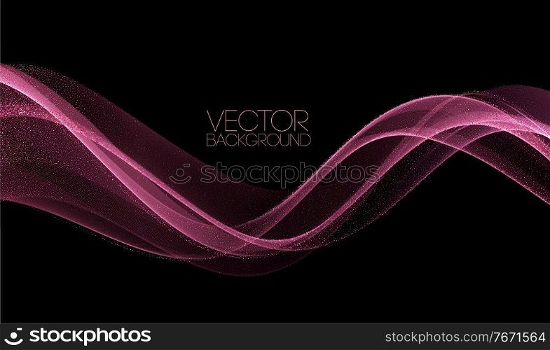 Vector Abstract shiny color rose gold wave design element with glitter effect on dark background.. Abstract shiny color rose gold wave design element with glitter effect on dark background.